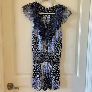 Poupette St Barth Kim Romper With Ruffles Black & Blue Size XS